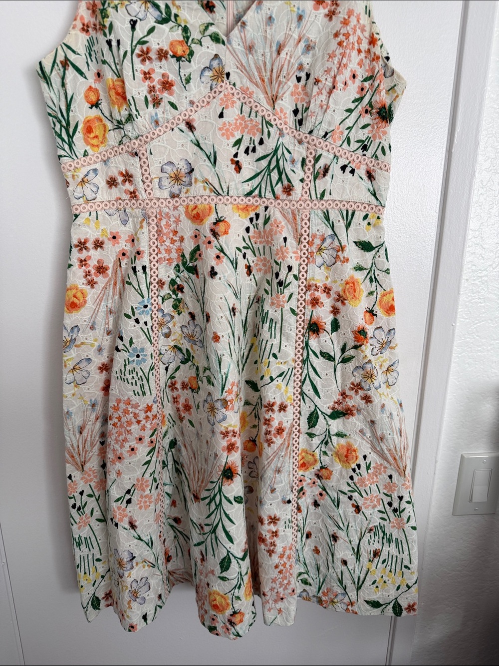 Calvin Klein Cream Dress with Peach and Blue Floral Print - Picture 4 of 7